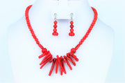 BEADED Red Coral  Necklace set