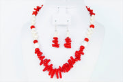  Beaded Red Coral & Pearls Necklace set 